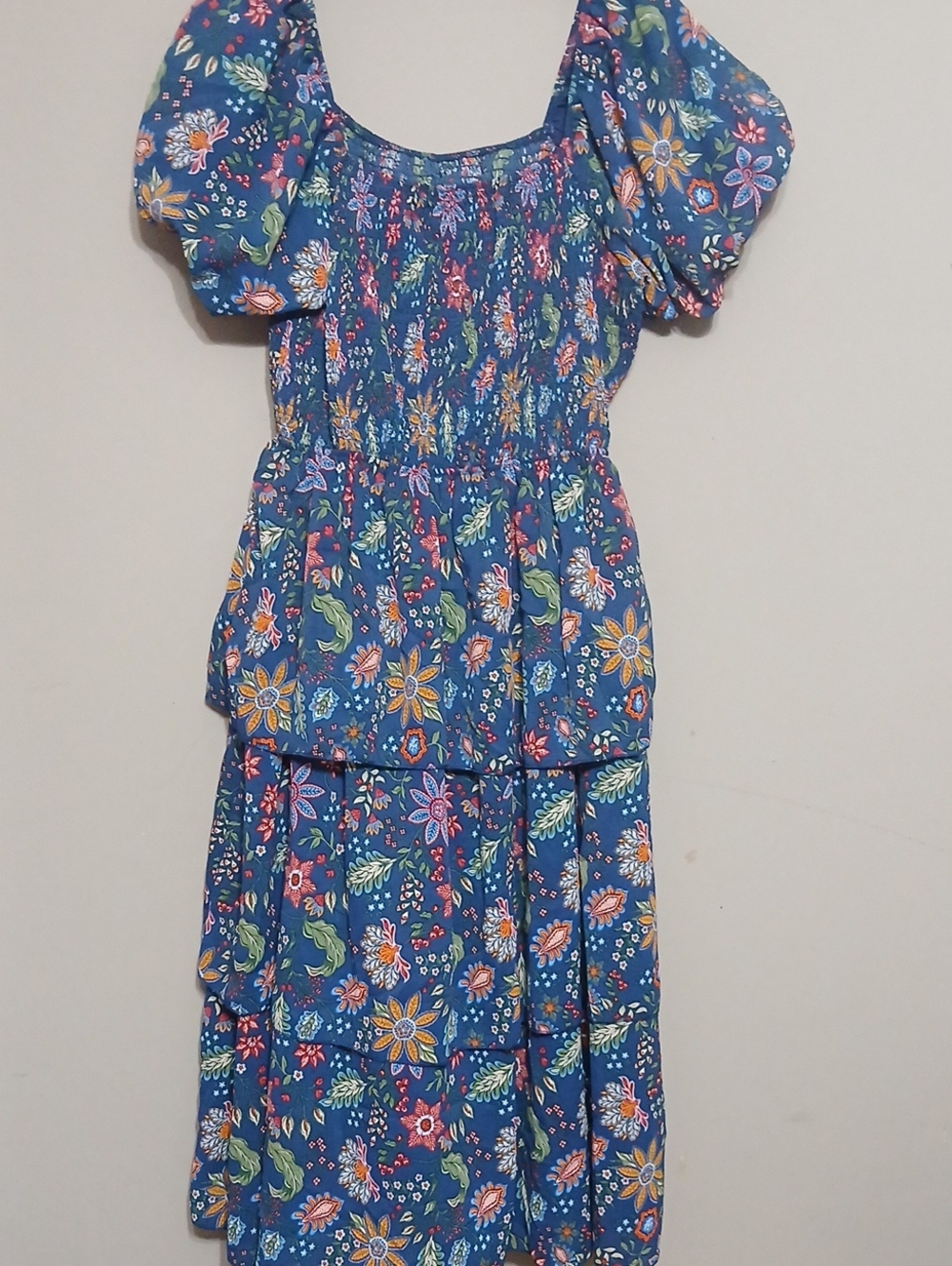 Simply Southern Navy Blue Floral Tiered Maxi Dress with Puff Sleeves - Picture 6 of 7